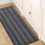 H.VERSAILTEX Non-Slip Striped Grey Plush Microfiber Oversized Bath Rugs Long Floor Dog Mat Ultra Soft Thick Washable Bathroom Mat Water Absorbent Bedroom Area Rugs Kitchen Rugs (1 Pack,47 x 17 inches)