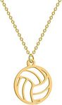 HUJUON Stainless Steel Hollow Volleyball Necklace,Cute Geometric Volleyball Sports Pendant Necklace,Football Clavicle Chain Necklace for Women Men(Gold)