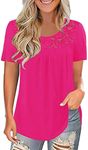 RANPHEE Womens Hot Pink Summer Short Sleeve Tops Casual Lace Tunic Tops Loose Fit T Shirts XL