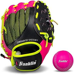 Franklin Sports Teeball Glove - Left and Right Handed Youth Fielding Glove - Neo-Grip - Synthetic Leather Baseball Glove - 9.0 Inch Right Hand Throw - Ready To Play Glove with Ball - Pink