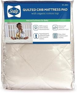 Sealy Quilted Organic Cotton Top Breathable Waterproof Fitted Toddler Bed and Baby Crib Mattress Pad Cover Protector, Noiseless, Machine Washable and Dryer Friendly, 52â€ x 28â€ - Cream