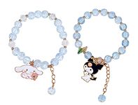 Roffatide Anime Cinnamoroll Kuromi Crystal Beads Bracelet Kawaii Pearl Bracelets Set Cute Cartoon Elastic Beaded Pearl Bracelets Anime Jewelry for Girls Women Bff Friendship Gift