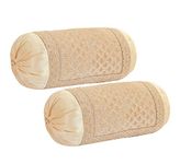 DECOMIZER Jacquard Geomteric Bolster Cover Set | 16x32 Inches | 200 Tc | Dewan Round Pillow Covers | Bed Side Long Pillow Case - (Star Beige - Set of 2)