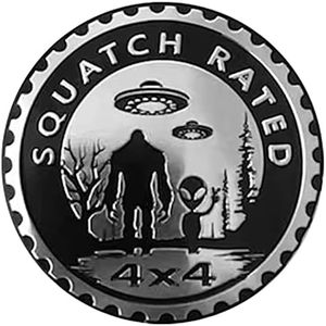 Squatch Aliens Badge Rated Car Emblem, 4 x 4 Metal Automotive Bigfoot Badge 3D Metal Car Badges Emblems Round Emblem Decals Car Badge Decals Stickers Compatible with Jeep Wrangler Vehicles Trucks SUV