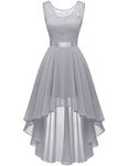 BeryLove Women's Lace Chiffon High Low A Line Wedding Guest Party Formal Dress CBLP7035GreyS