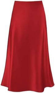 Outoshe 2026 Women's Satin Midi Skirt Elastic High Waisted A Line Spring Summer Flowy Silk Long Skirts for Women Red