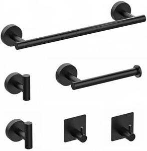 Porta Asciugamani Bagno da Parete, Set porta asciugamani bagno Acciaio Inox 304 da 6 pezzi, portasciugamani da parete e Portarotolo Carta Igienica e 2 ganci da parete e 2 Pezzi Ganci Adesivi per Bagno