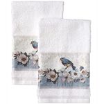 Floral Bluebird Motif Hand Towels for The Bathroom and Kitchen - Set of 2