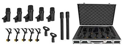 Rockville PRO-D7 7 Mic Drum Kit w/Bass+Snare+Condenser Overhead Microphones, Black