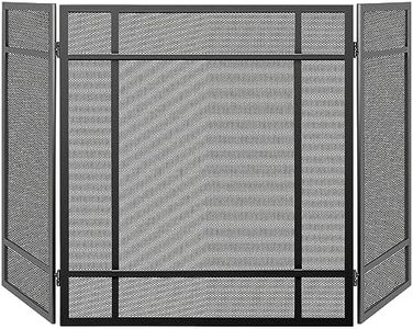 ATiyyo Fireplace Screen with Metal Mesh Foldable 3 Panel Fireplace Cover for Wood Burning Fireplace Wrought Iron Fire Spark Guard Indoor Outdoor (Black)