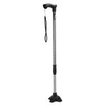 Dr. TORSO Sturdy Walking Stick with Self Standing Wide Base and Adjustible Height, Mild-Steel Body for Men/Women, Patients, Old People (Silver)