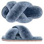 SIMIYA Womens Fluffy Slippers, Anti-Skid Faux Fur House Slippers, Warm Furry Cozy Open Toe Sliders for Girls Indoor Outdoor Shoes(Grey, L)