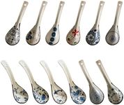 Raelitego 12pcs Asian Soup Spoon, Ceramic Chinese Soup Spoons, Deep Oval Hook Non-slip Japanese Spoons for Rice Ramen Pho Miso Soup Wonton Noodle, Luck and Prosperity Gifts for Friends Parents Family