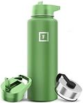 IRON °FLASK Sports Water Bottle - Wide Mouth with 3 Straw Lids - Stainless Steel Gym & Outdoor Bottles for Men, Women & Kids - Double Walled, Insulated Thermos, Metal Canteen - Apple Green, 40 Oz