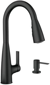 Moen Haelyn Matte Black Single-Handle Pull-Down Sprayer Kitchen Faucet Featuring Power Boost for a Faster Clean, Soap Dispenser Included, 87627BL