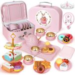 Tea Party Set for Little Girls, 49PCS Princess Tea Time Toys Including Tea Set Dessert Carrying Case, Kids Kitchen Pretend Playset, Tea Set for Girls Birthday Toddler Age 3-8 (Bunny Tea Party Set)