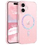 BENTOBEN Magnetic for iPhone 16 Plus Case, Clear Crystal Glitter Phone Case [Compatible with MagSafe] Shockproof Sparkly Cute Women Girl Protective Cover for iPhone 16 Plus 6.7 inch, Clear Glitter