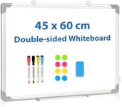 DOLLAR BOSS Magnetic Whiteboard A2 Double Sided White Board 45 x 60cm Hanging Whiteboard for Wall Dry Erase Whiteboard for Kids School Home Office Memo 4 Pens 8 Magnets 1 Eraser
