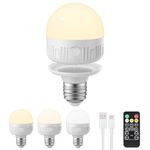 LGMCF Rechargeable Light Bulb, E27 Dimmable Light Bulb with Magnetic Base Detachable, 3 Color 8W Portable Battery Operated Bulbs with Remote Control & Timer for Non Hardwired Lamps, Emergency, 1 Pack