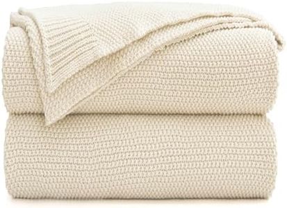 Cream Cotton Cable Knit Throw Blanket for Couch, Home Decorative Throws, Woven Throw Blankets with Bonus Laundering Bag, 2.3 Pounds 50 x 60 Inches