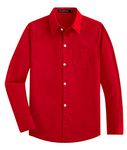 Spring&Gege Boys' Long Sleeve Solid Formal Uniform Cotton Twill Dress Shirts, Red, 11-12 Years