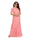 RAJESHWAR FASHION WITH RF Women's Mirror Work Embroidery Poly Georgette Ruffle Saree(Light Pink)