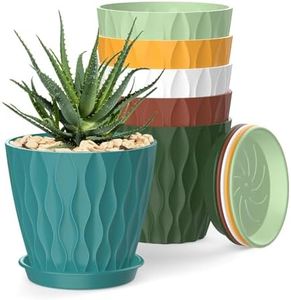 10cm Plastic Plant Pots, 6 Pack Indoor Flower Pots with Drainage Holes and Trays for Orchids, Violets, Succulents, Herbs, and Other Plants, Colorful