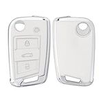 kwmobile Key Cover Compatible with VW Golf 7 MK7 3 Button Car Key - Car Key Fob Case Protector - White/Silver