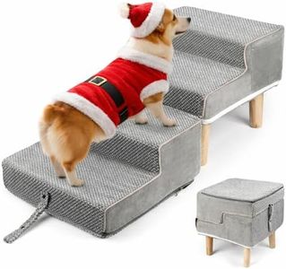Hdnbsp Split Ottoman Dog Ramp, 4-Step Dog Stairs for Bed, Foldable Pet Steps for Small, Medium, Senior Dogs & Old Cats - Couch Height, Anti-Slip, Washable Cover, Storage Pocket, 135lb Capacity