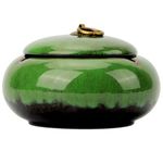 Large Size Color Glaze Cigar Ashtray Windproof and Rainproof Outdoor Ceramic Ashtray Travel Portable Ash Tray with Metal Lifting Ring Lid Decorative Ashtray (Green)