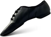 SLIX Essential Suede Lace Up Black Jazz Shoes, Full Suede Split Sole with Extra Toe Patch, PU Leather Jazz Shoes, Dance Shoes for Women and Girls Size 6