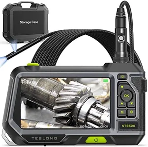 Dual Lens Endoscope with 5" Monitor, Teslong NTS500 Industrial Waterproof Borescope Inspection Camera with 0.21in Front & Side-View Double Lens with 9.8FT Probe, 5-Inch IPS LCD Screen & Case