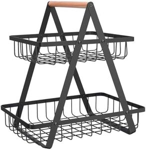 2 Tier Countertop Fruit Basket,Portable Fruit Bowle Basket for Kitchen Organizer Storage & Dining Room Fruits Vegetable Bread Snacks,MAHUEEOL Detachable Metal Rectangle Basket Storage