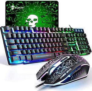T6 UK Disposición Juegos de Teclado y Mouse para Juegos Retroiluminación retroiluminada Rainbow USB Gaming Keyboard + 2400DPI 6 Botones Optical Rainbow LED USB Gaming Mouse + Mouse Pad