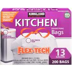 BD Kirkland Signature Drawstring White Kitchen Trash Bags, 13 Gallon, 200 Count