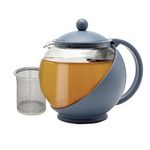 Primula Half Moon Teapot with Removable Infuser, Blooming and Loose Leaf Tea Maker Set, Stainless Steel Filter, Borosilicate Glass, Dishwasher Safe, 40oz, Blue