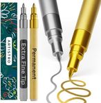 ARTISTRO Metallic Markers Permanent - Set of 2 Gold & Silver Paint Pen, Oil Based Paint Markers Extra Fine Tip 0.7 mm, Waterproof Paint Pens for Rock Painting, Ceramic, Glass, Wood, Tire, Fabric