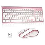 Wireless Keyboard and Mouse Combo, 2.4G Compatible with MAC PC Laptop Ultra-thin Laptop Desktop, Available for Windows Android Mute (Rose Gold)