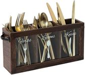 Blu Monaco Expresso Wooden Flatware, Cutlery,Kitchen Utensil & Silverware Caddy Organizer Bin Holder for Forks, Spoons, Knives - Perfect for Kitchen Countertop