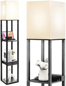 Costway Modern Shelf Floor Lamp, Dimmable Standing Lamp Shelf w/ 1 Drawer & 1 USB Port, E27 5000K LED Bulb Included, Pull Chain Switch, 3-Level Brightness, Storage Lamp for Bedroom, Living Room