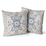 Snylcce Boho Floral Throw Pillow Covers Set of 2 Colorful Bohemian Flower Decorative Cushions Pillowcase for Bedroom Sofa Home Decor,16x16 Inch, Velvet, Short Plush (cerulean)