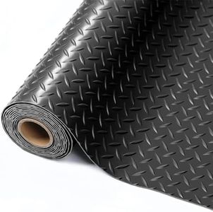 7.5 x 17 FT Garage Floor Mat Roll,Diamond Plate Garage Flooring Roll,2.4 mm Thickness Floor Mats for Garage,PVC Heavy Duty Garage Floor Mat,Waterproof Parking Mat - Black