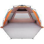 Oileus XX-Large Beach Tent Sun Shelter for 5-6 Person- Portable Shade Instant Pop Up with Carrying Bag, Stakes, 6 Sand Pockets, Anti UV Fishing Hiking Camping, Waterproof, Orange