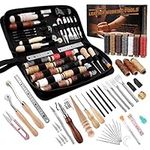 BAGERLA Leather Working Tools and Supplies, Leather Tooling Kit with Waxed Thread Awl Prong Punch Groover Tracing Wheel Punch Leather Working Kit for Beginners DIY Sewing Craft