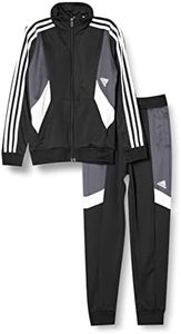 Adidas ENN27 Kids Jersey Top and Bottom Set, Color Block, 3-Stripes Tracksuit, Top: Black/Grey 5/White Bottom: Black/Gray 5/White (HR6324), 140