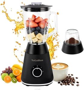 TuGoBlen Table Blender with 1.5L Glass Blender Jar & 200ml Glass Grinder Cup, Multi-Functional Kitchen Blender for Smoothies, Shakes, Spices, Nuts, BPA-Free, Easy to Clean