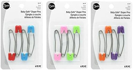 Dritz 46-67 Diaper Pins Pins, Baby Safe, Brights, (4-Count)