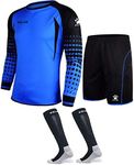 KELME Soccer Goalie Jersey Padded Uniform Kit - Goalkeeper Jersey, Shorts, Socks - Mens Football Padded Shirt Kids/Adult size, Blue, X-Small