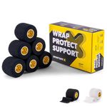 6 Rolls - SPORTTAPE EAB Tape | 5cm x 4.5m - Black - Tearable Elastic Adhesive Bandage | Thumb Tape | Rugby & Football Sports Tape - Wrist, Ankle & Ear Strapping Tape | Sport Injuries Medical Tape