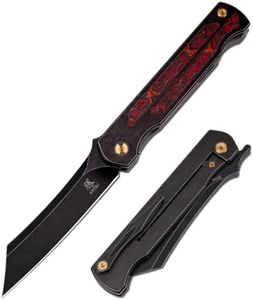 KATSU Camping Pocket Folding Japanese Knife, CPM S35VN Blade, Black Stonewashed Titanium Handle With Mars Valley Fat Carbon Fiber Inlay